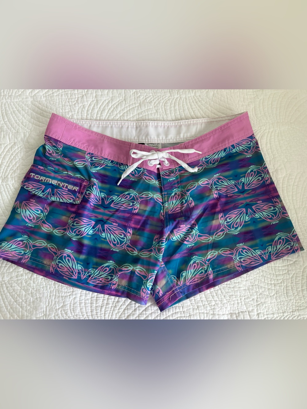 Women's Teal & Purple Patterned Swim Bermudas